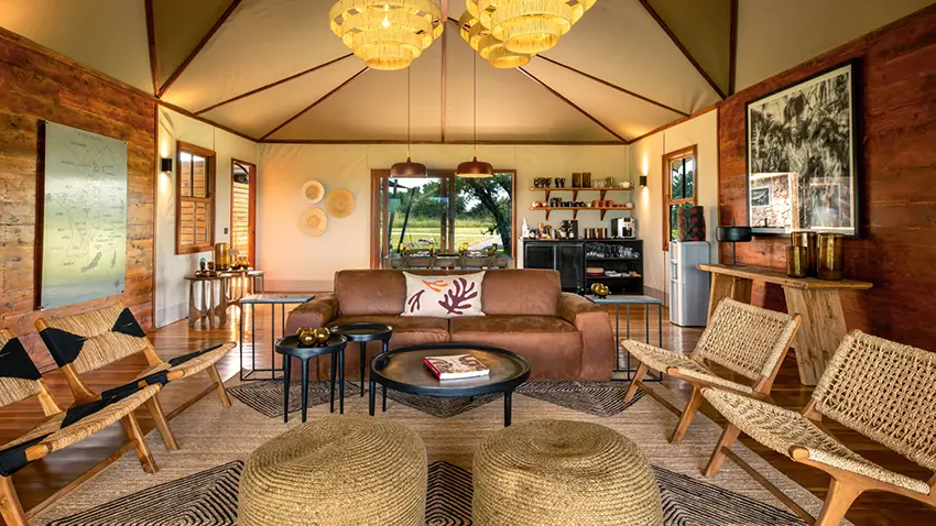 Asilia Sayari Camp Serengeti luxury tented camp living room, African safari photo safari