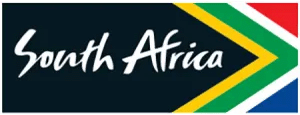 South Africa logo with flag colors, African safari and photo safari destination.