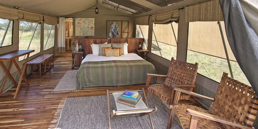 Asilia Olakira Migration Camp - Luxury tent interior on an African safari in the Serengeti, perfect for photo safaris.