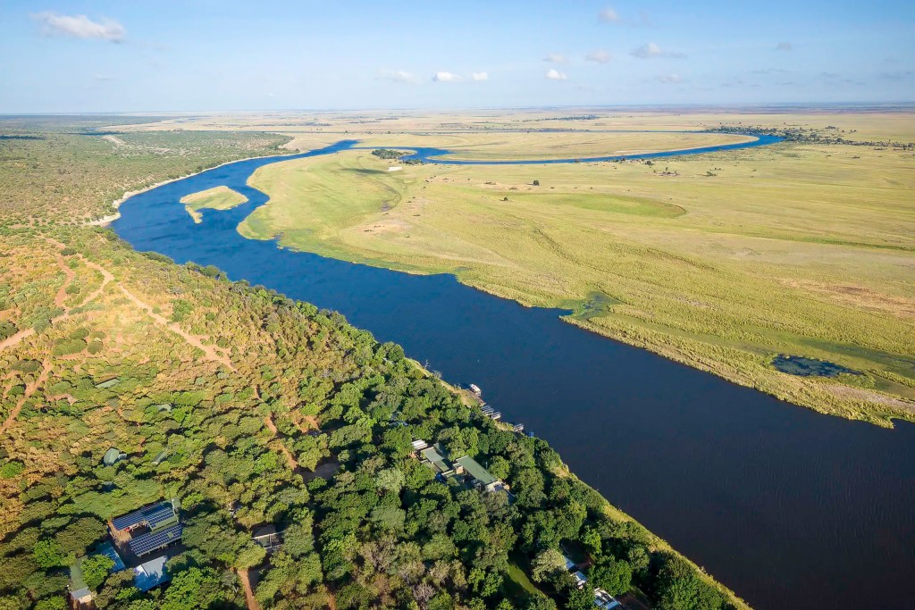 Aerial view of Chobe River, Botswana, on an African safari photo tour.