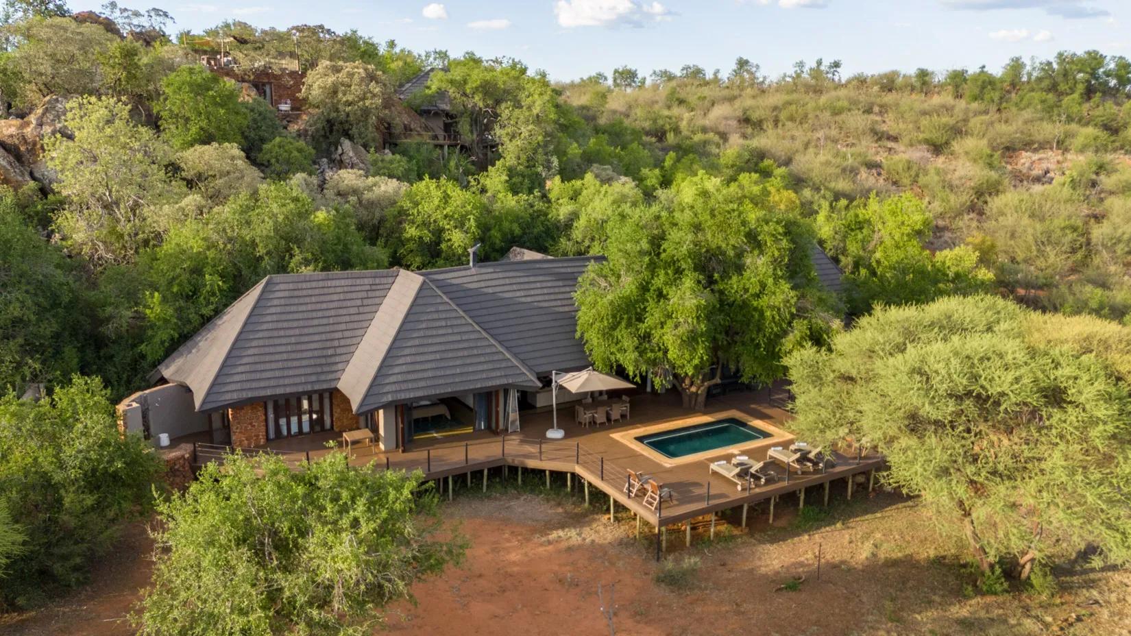 Luxury safari lodge with pool in Madikwe, South Africa, ideal for photo safaris.